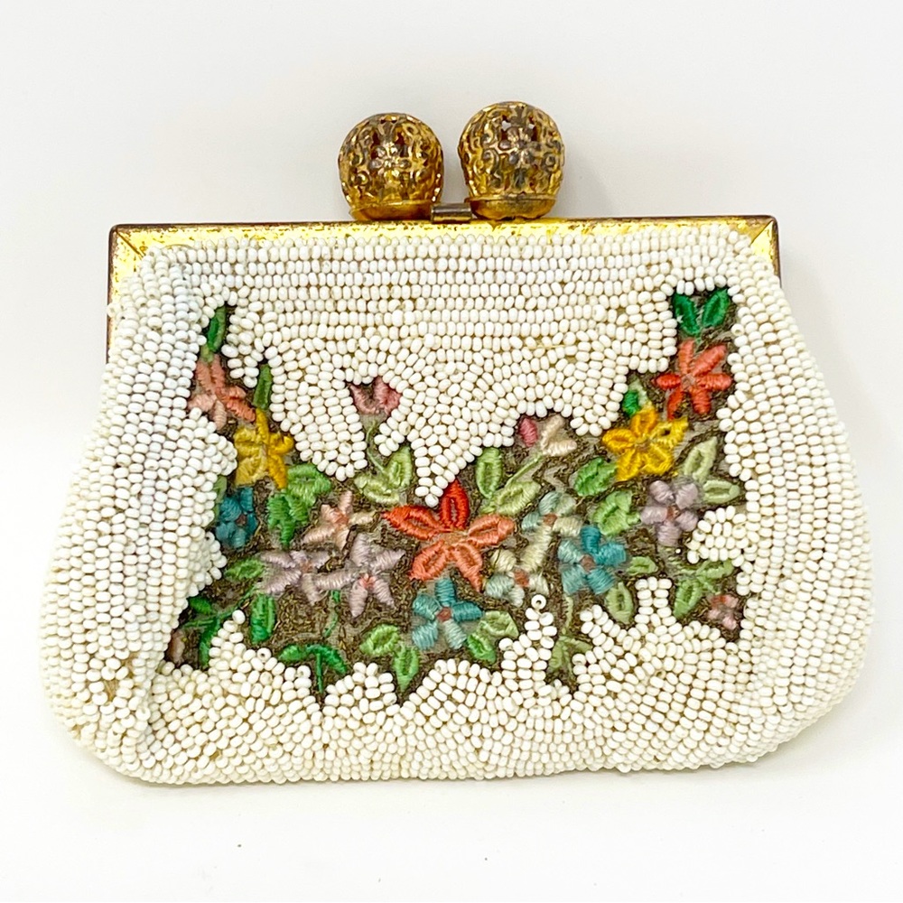 French Beaded Embroidered Change Purse Tambour